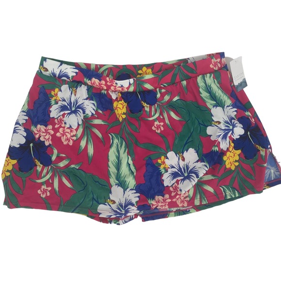 NEW Swim Cacique women 18 Lane Bryant HIBISCUS TROPICS  Slit Swim Skirt Bottom - Picture 1 of 7